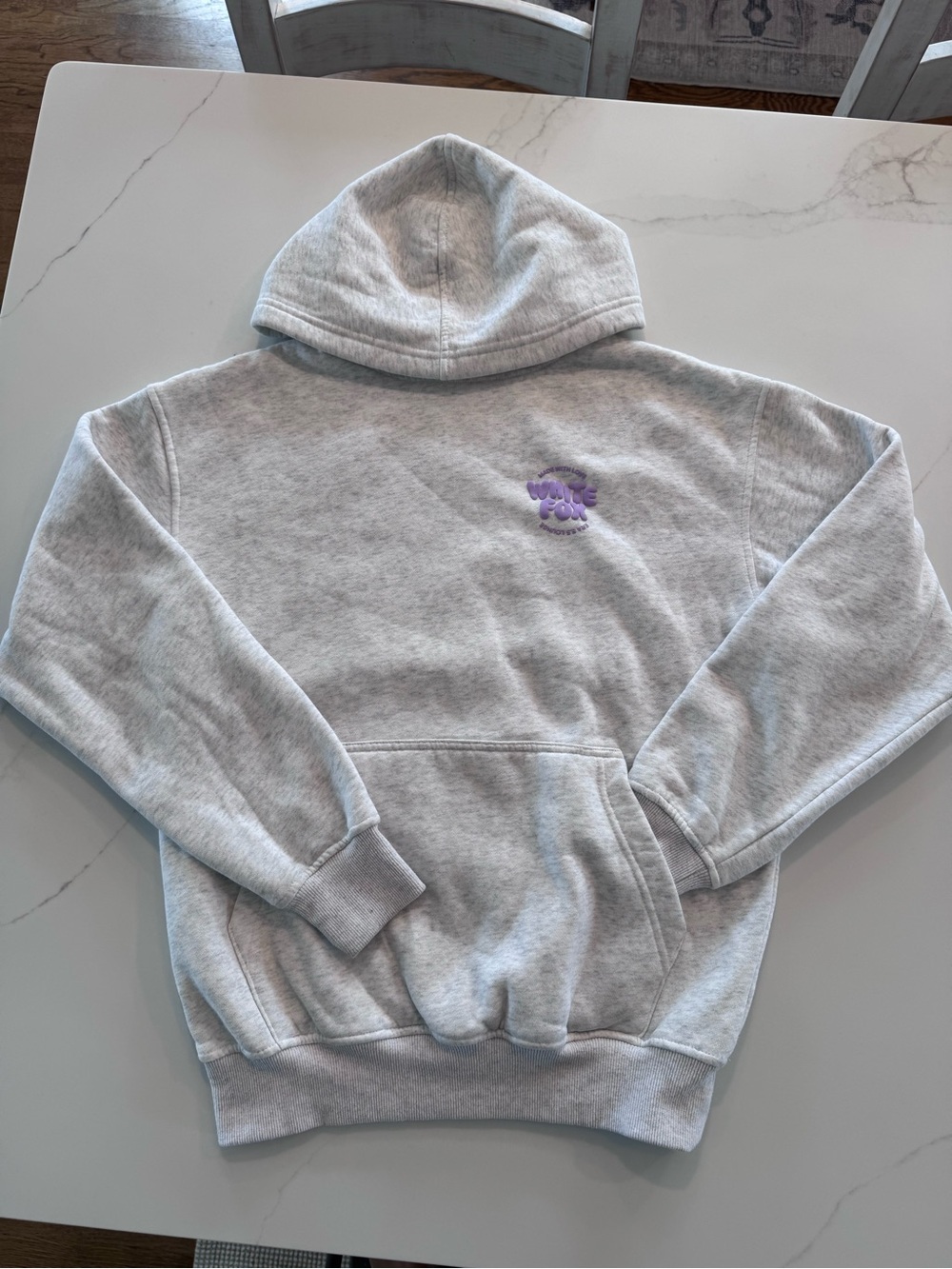 White Fox Boutique Light Gray Hoodie with Purple Logo